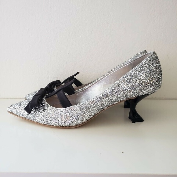 Miu Miu Shoes - Miu Miu Argento Bow Heel Shoes - Black/Silver